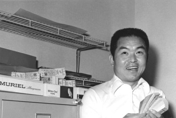 Akihiro “Ike” Ikuhara, a graduate of Waseda University in Japan, working in the Dodger ticket office.